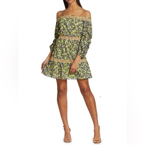 Alice + Olivia Dorothy Off Shoulder Floral Mini Dress Size 2 NWT - Picture 1 of 13